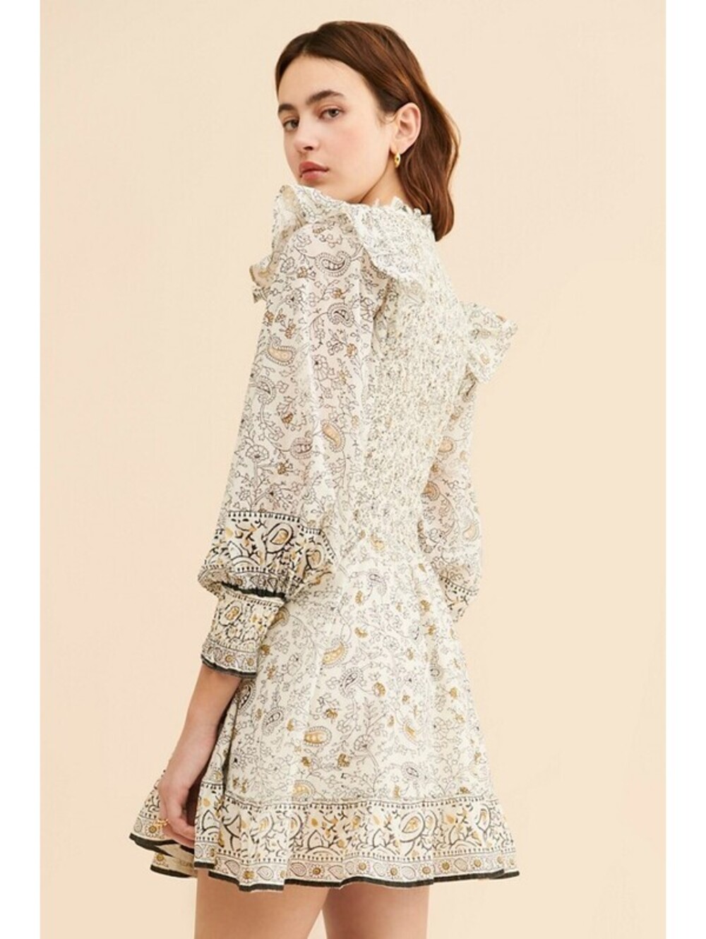 Anthropologie x Cleobella - Bohemian Floral Print Mini Dress with Ruffle, Size L - Picture 2 of 9
